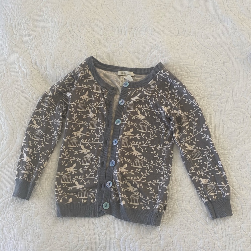 Matilda Jane WINTER WONDERLAND Cardigan Girls Size 6 Gray Birdcage Sweater